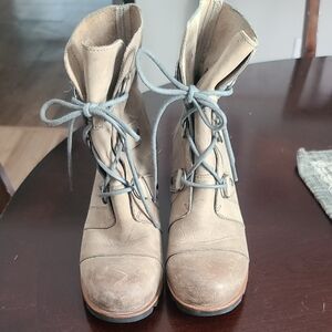 Sorel Tan with Gray Lace-Up Wedge Boots